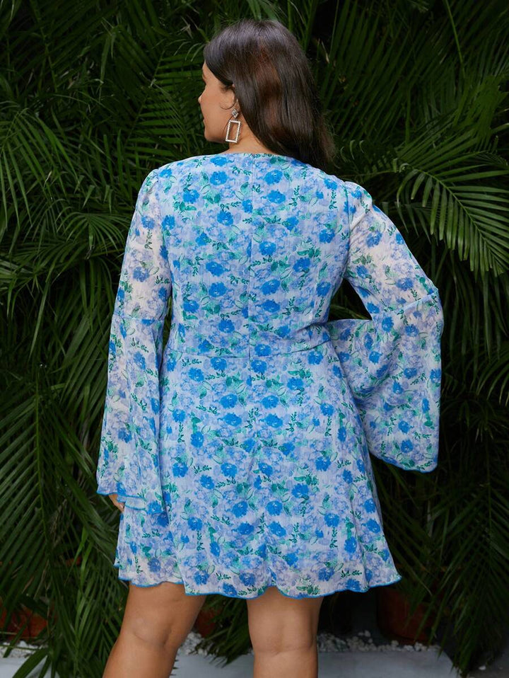 Barbie Floral Print Flounce Sleeve Chiffon Dress