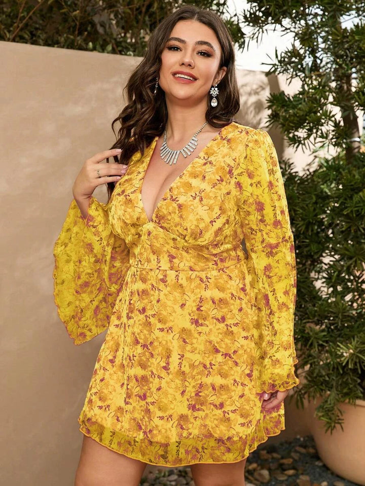 Robe en mousseline à manches volantées et imprimé floral 