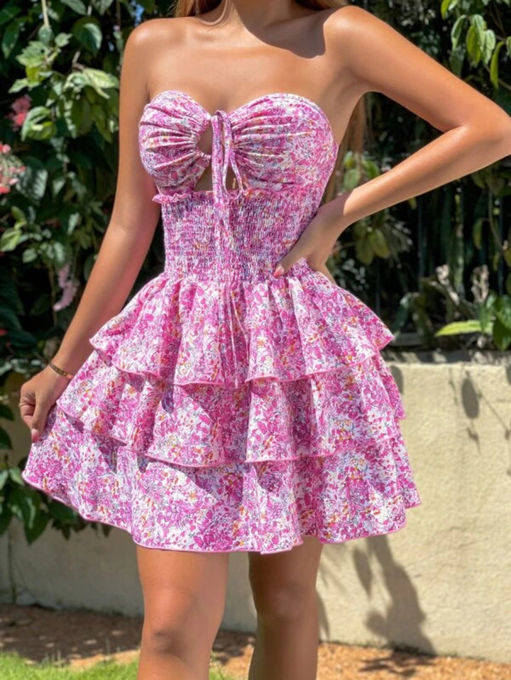 Barbie Floral Print Hem Halter Dress