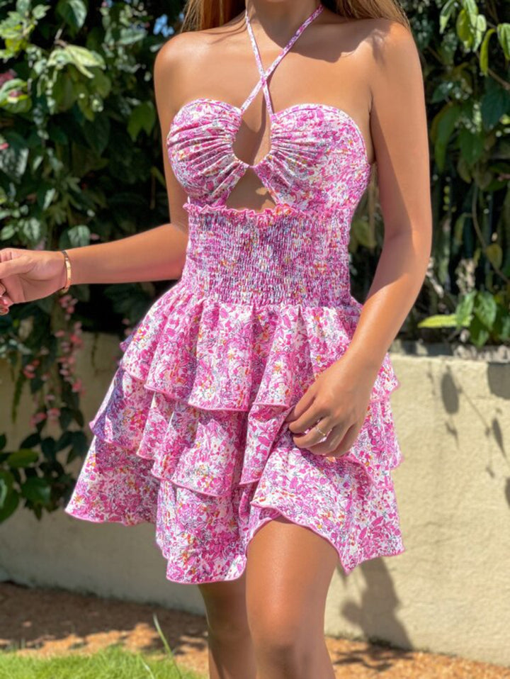 Barbie Floral Print Hem Halter Dress