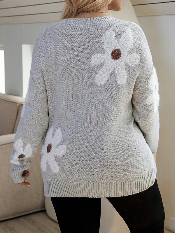 Flower Pattern Casual Sweater