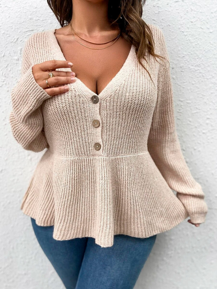 Frenchy Plus Plunging Peplum Sweater