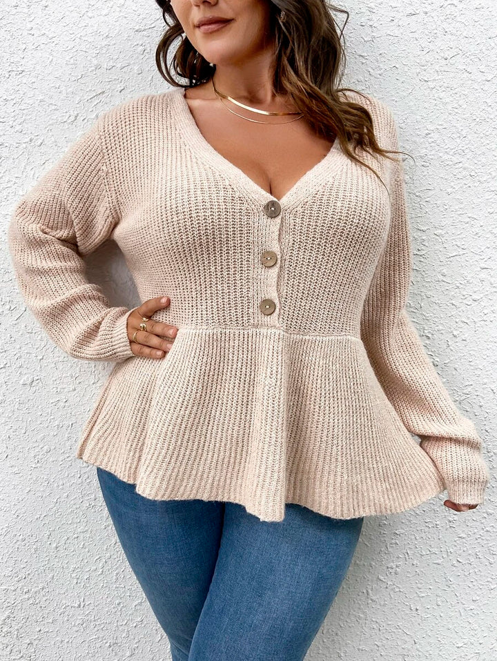 Frenchy Plus Plunging Peplum Sweater