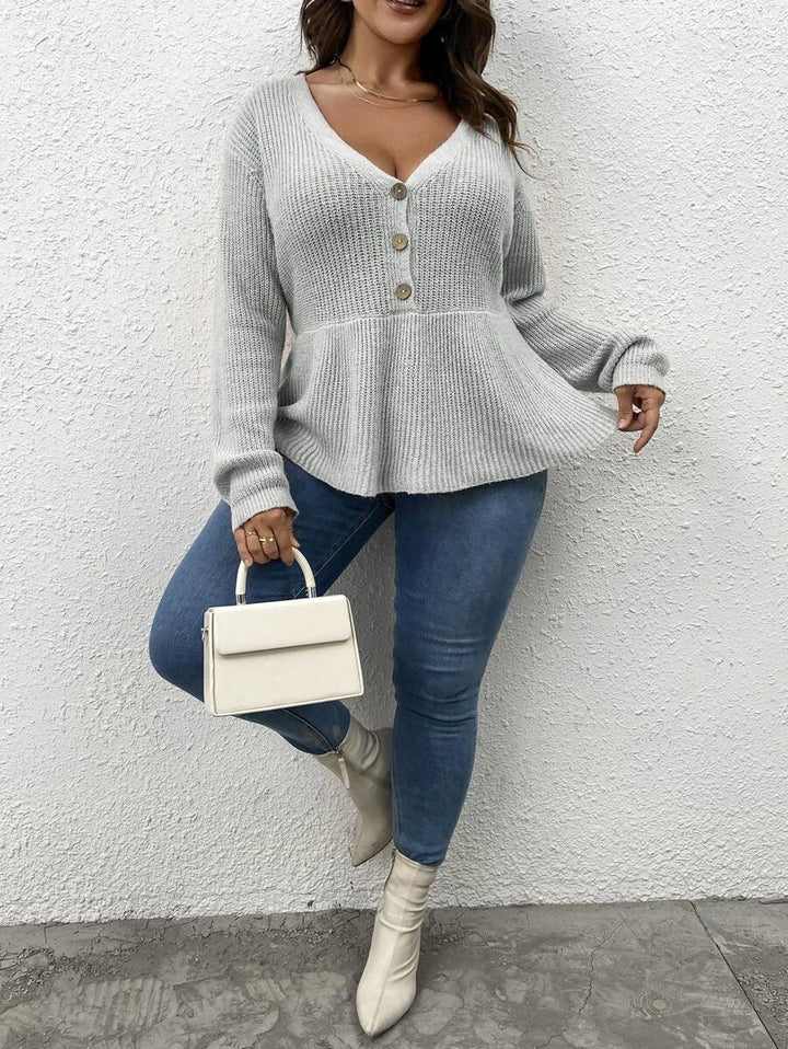 Frenchy Plus Plunging Peplum Sweater