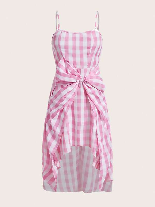 Barbie Gingham Print Bow Front Cami Dress