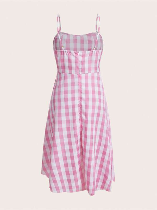Barbie Gingham Print Bow Front Cami Dress