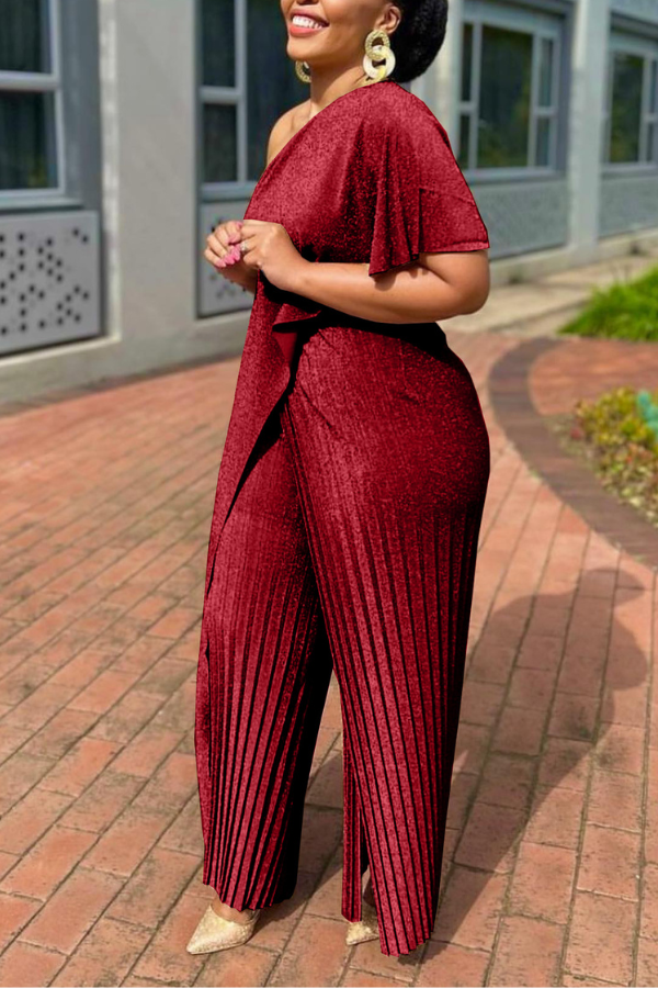 Asymmetrical Glitter Pleated Jumpsuit