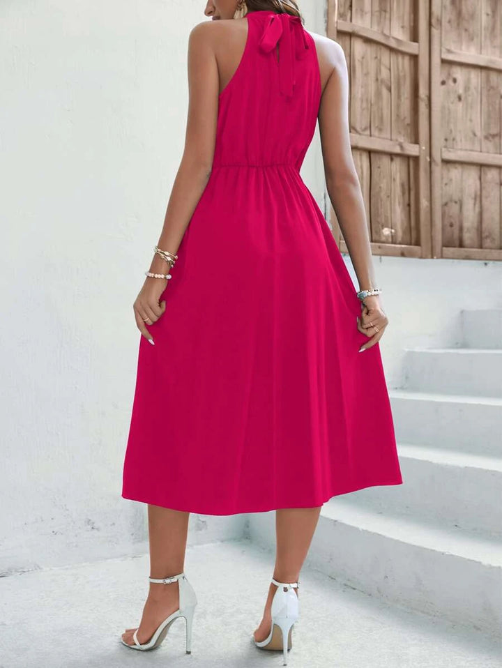 Barbie Keyhole Asymmetrical Wrap Hem Halter Dress