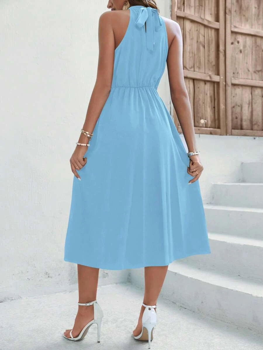 Barbie Keyhole Asymmetrical Wrap Hem Halter Dress