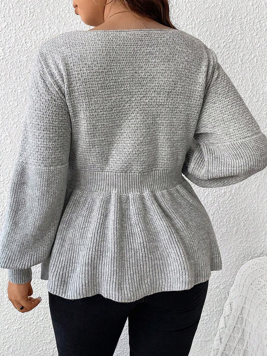 Lantern Sleeve Peplum Sweater