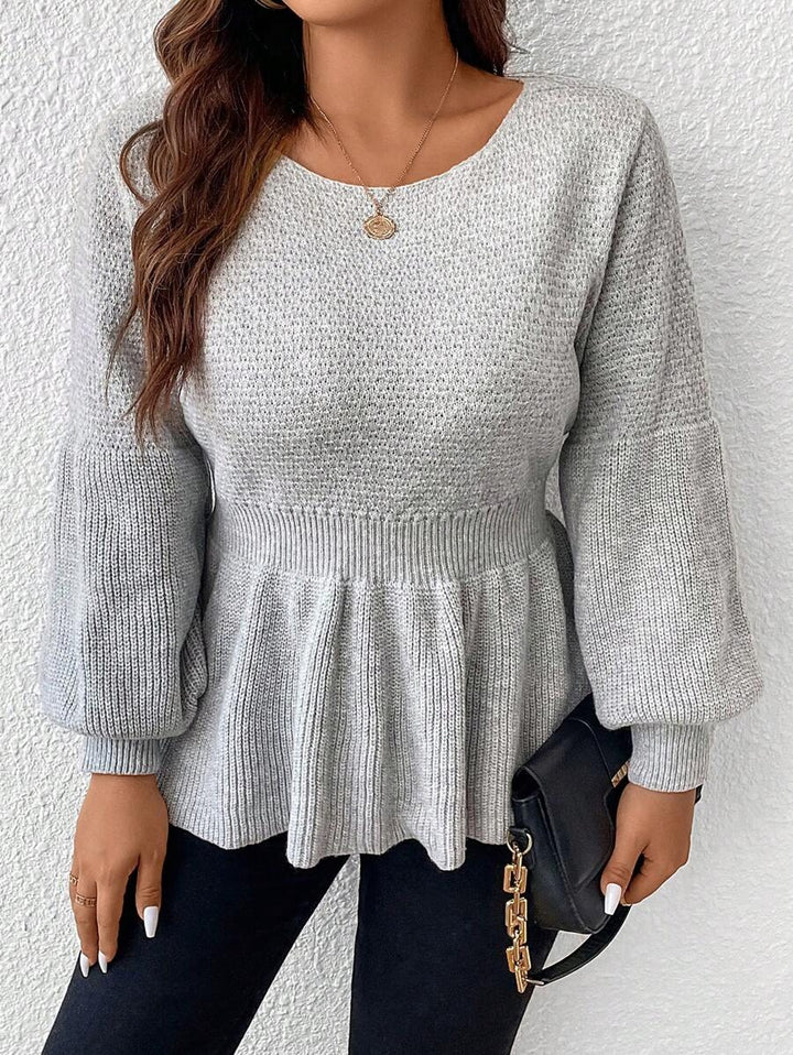 Lantern Sleeve Peplum Sweater