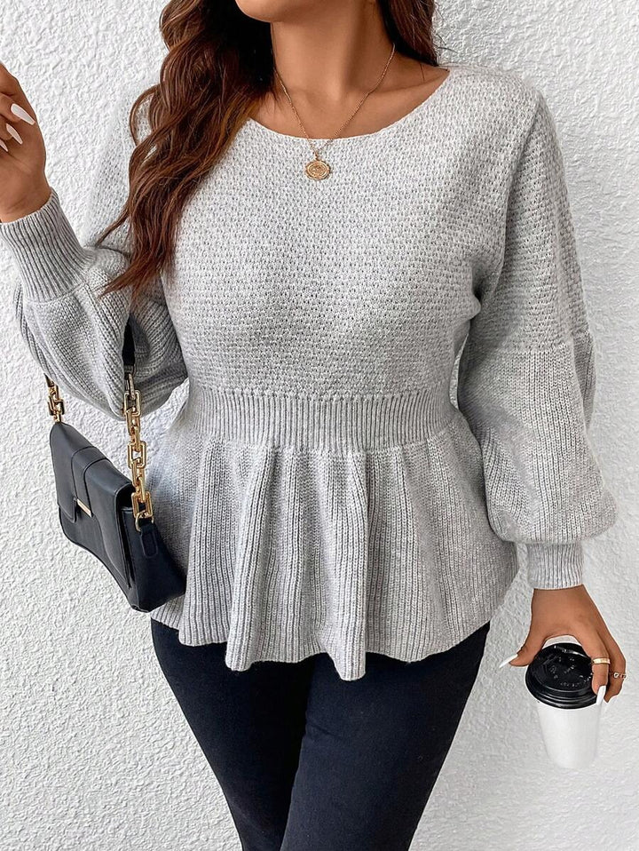 Lantern Sleeve Peplum Sweater