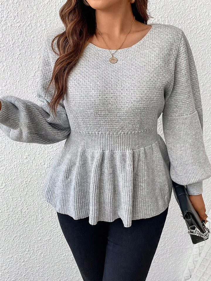 Lantern Sleeve Peplum Sweater