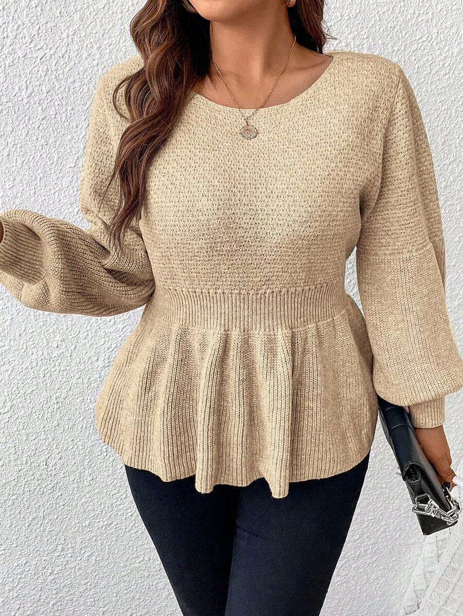 Lantern Sleeve Peplum Sweater