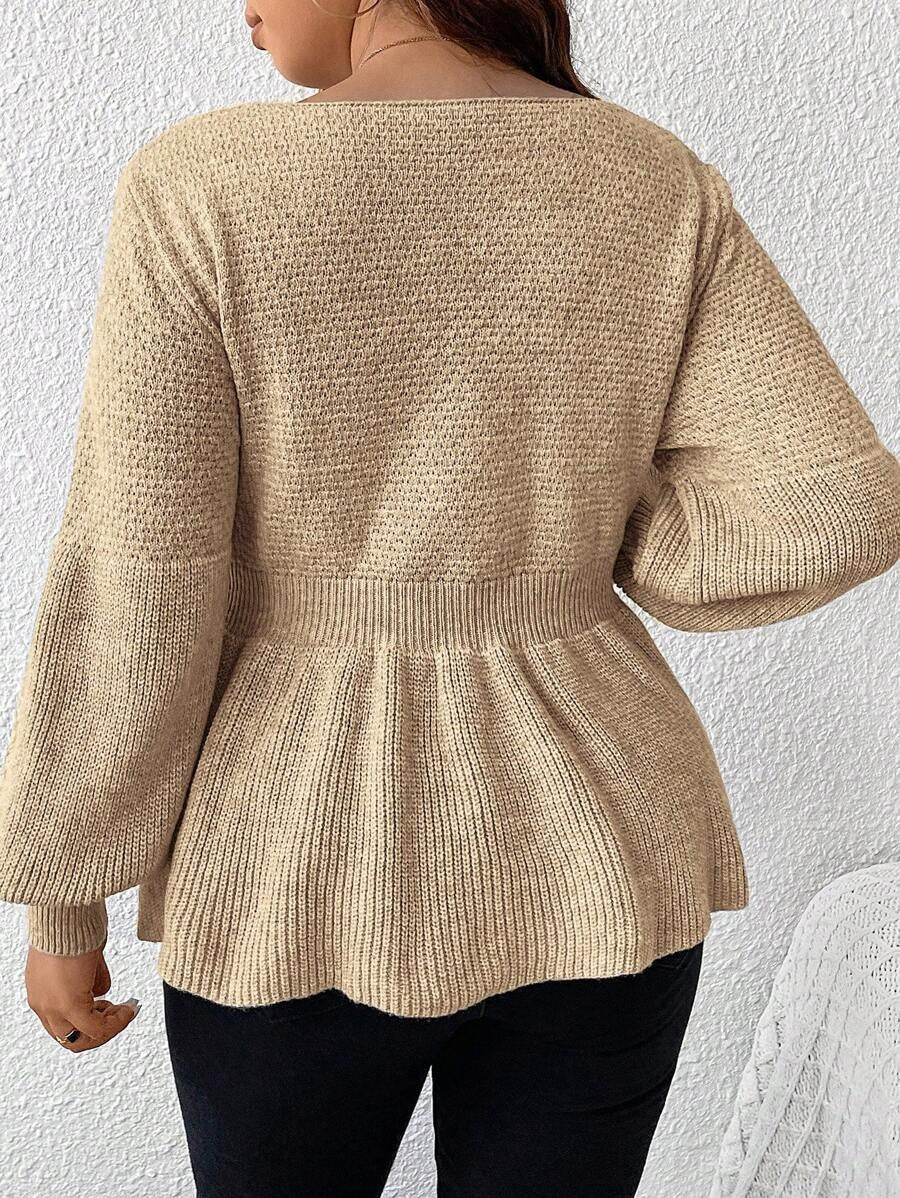 Lantern Sleeve Peplum Sweater