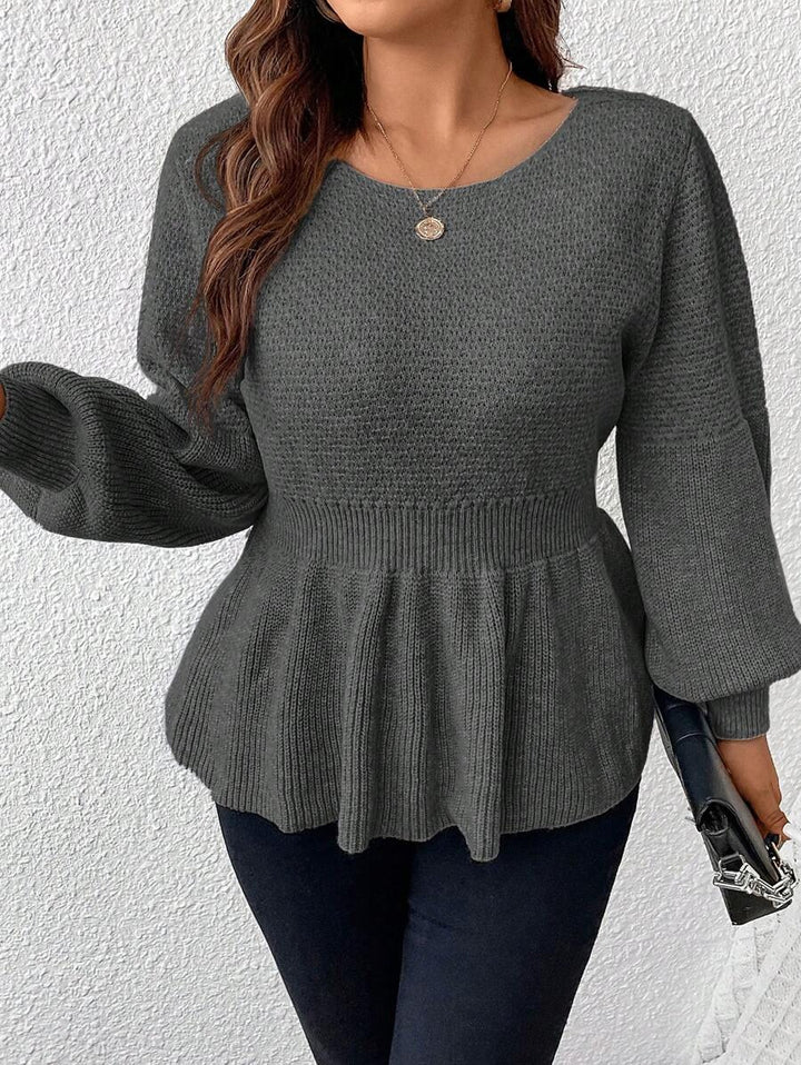 Lantern Sleeve Peplum Sweater