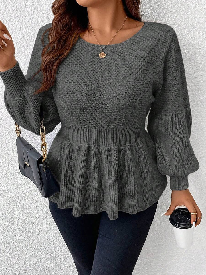 Lantern Sleeve Peplum Sweater