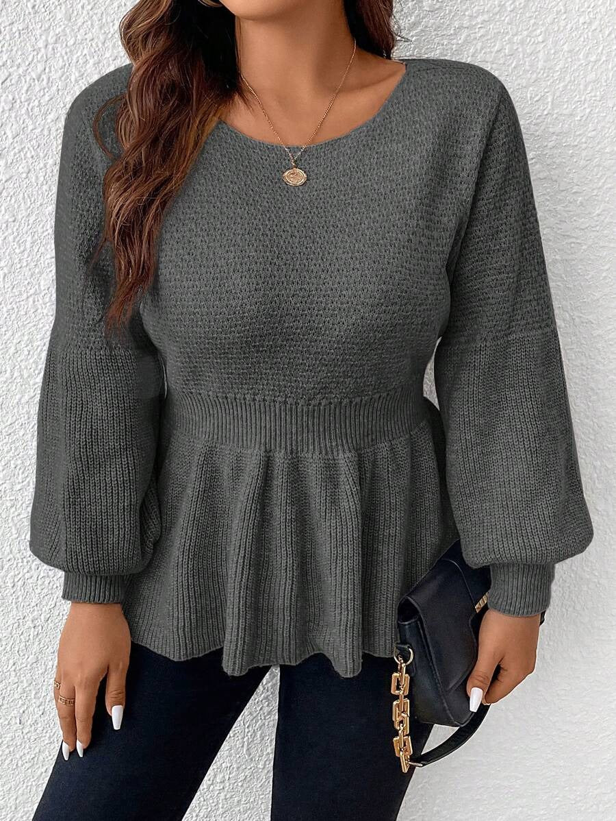 Lantern Sleeve Peplum Sweater