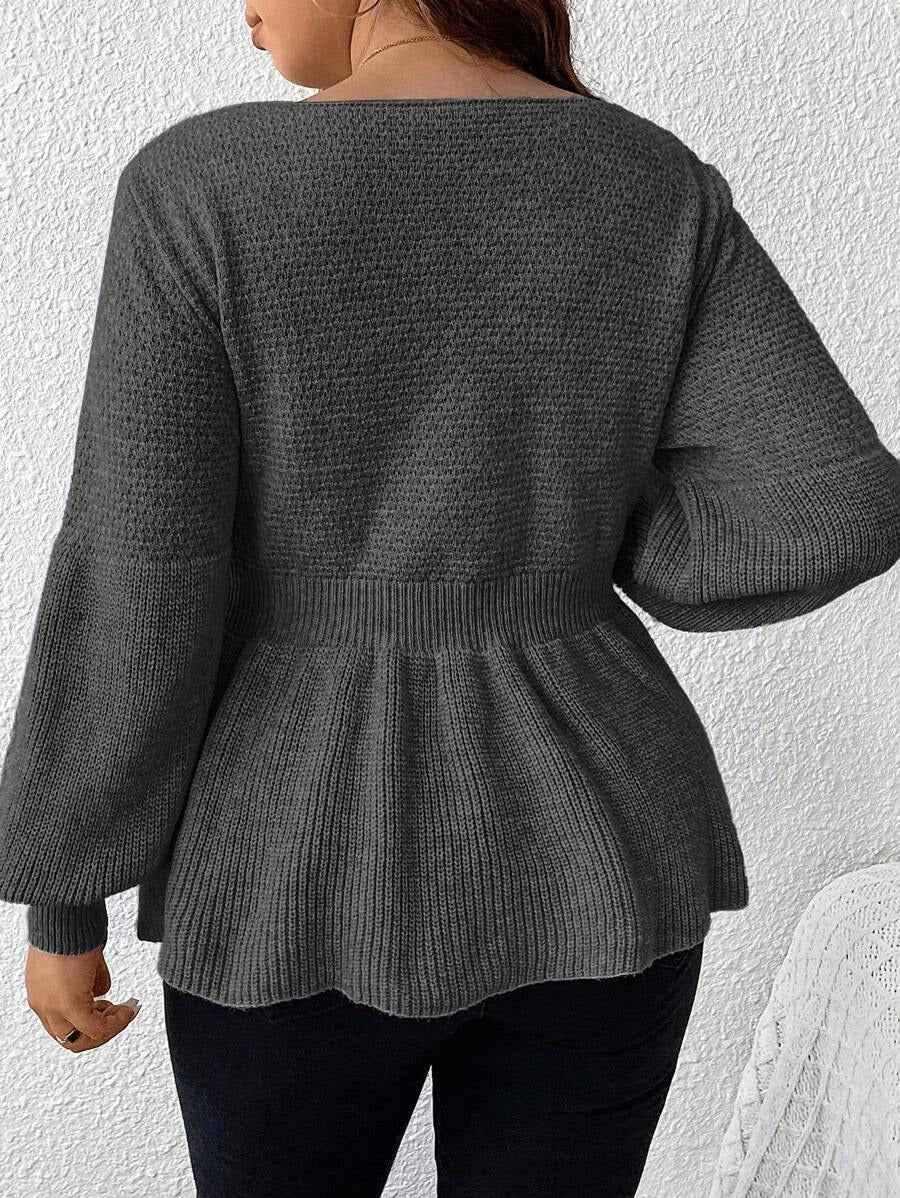 Lantern Sleeve Peplum Sweater