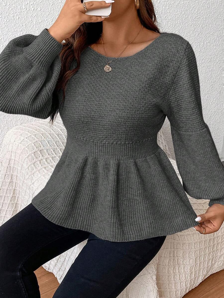 Lantern Sleeve Peplum Sweater