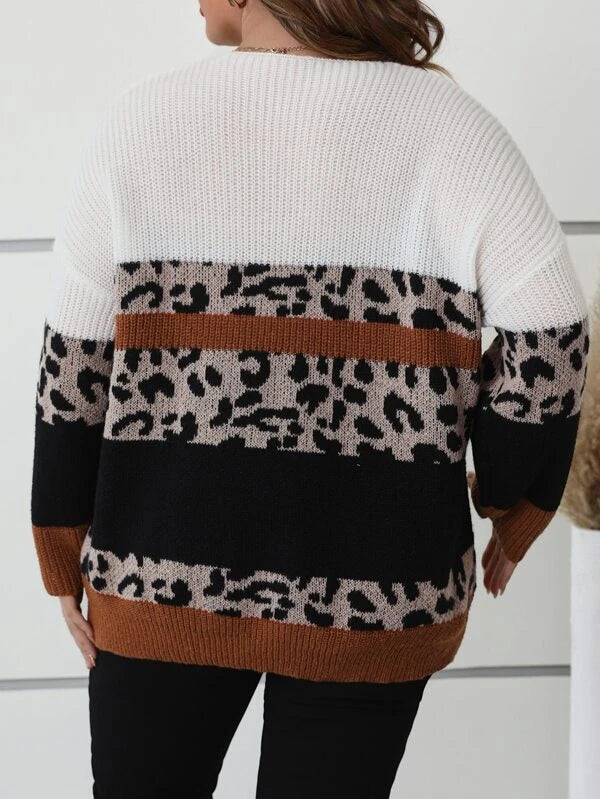 Leopard Pattern Colorblock Sweater