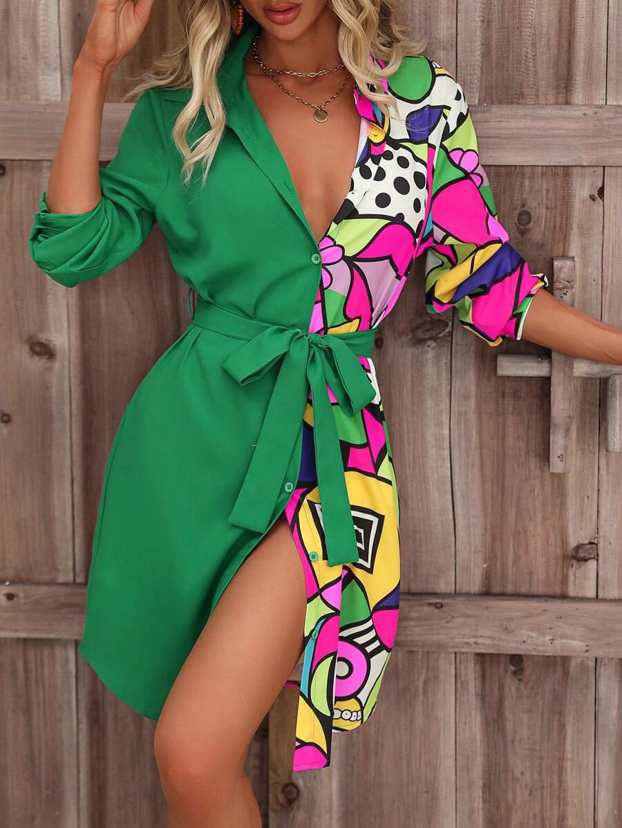 Barbie Long Sleeve Belted Shirt Dress