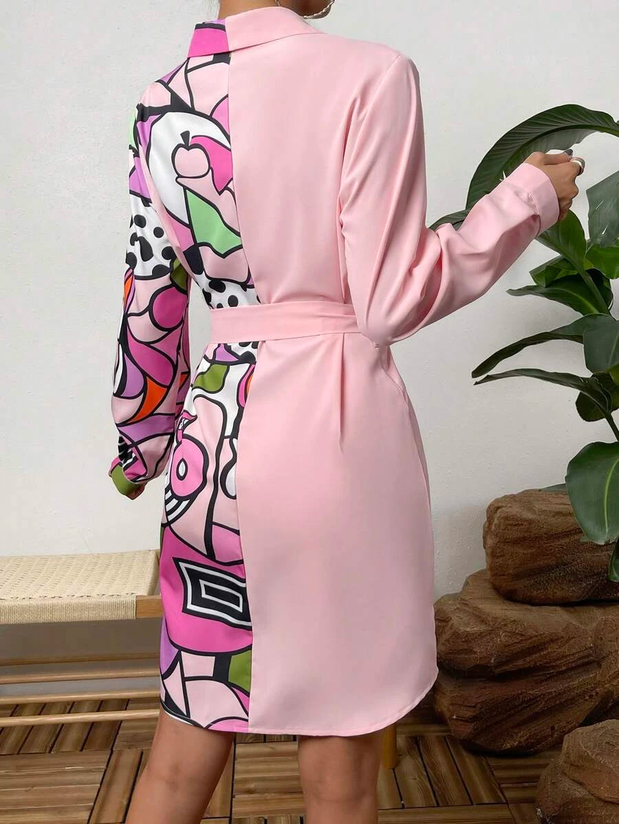 Barbie Long Sleeve Belted Shirt Dress