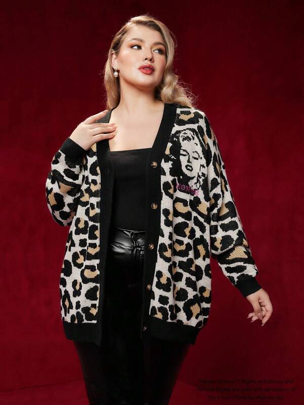 Marilyn Leopard Print Plus Long Sleeve Sweater