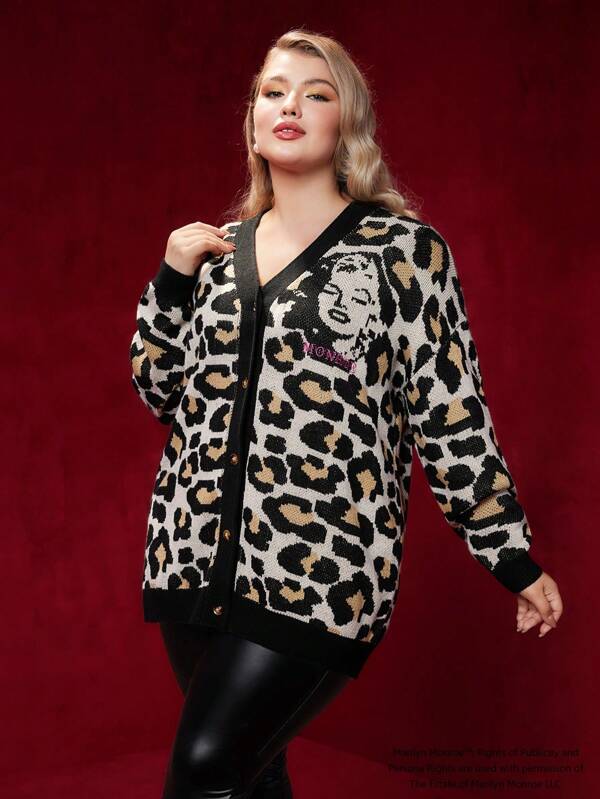Marilyn Leopard Print Plus Long Sleeve Sweater