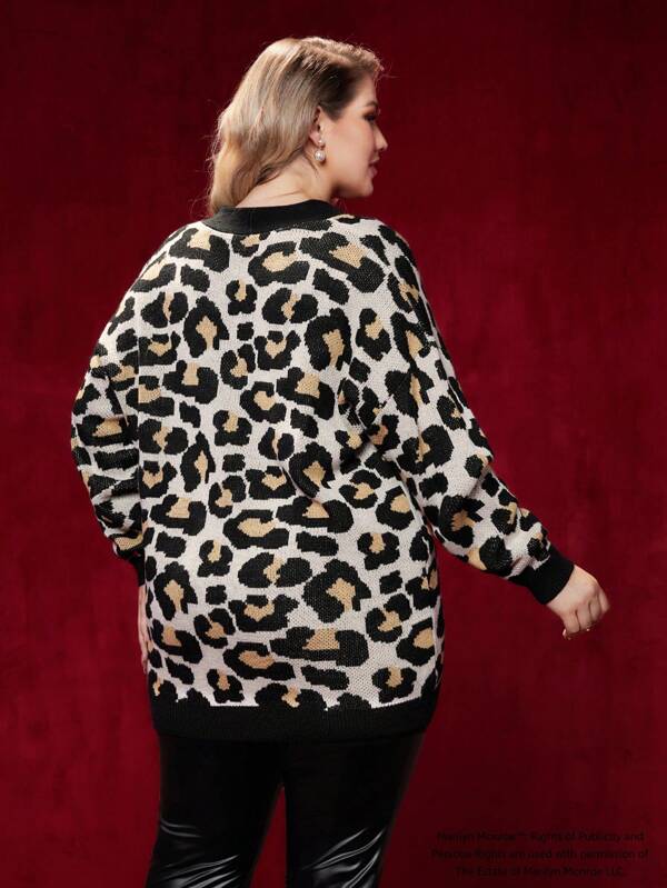 Marilyn Leopard Print Plus Long Sleeve Sweater