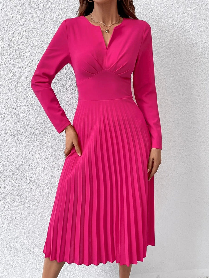 Barbie Notched Elegant Pleated Hem Dress