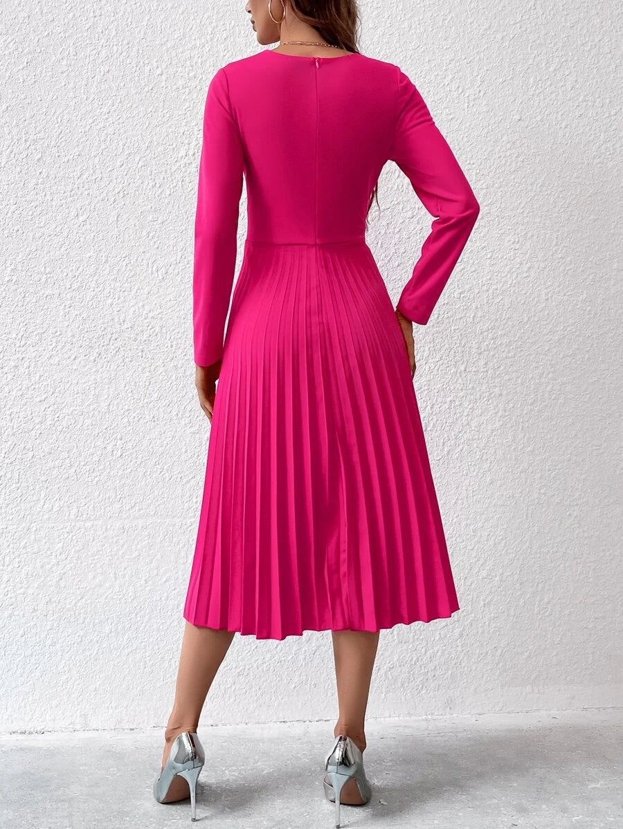 Barbie Notched Elegant Pleated Hem Dress