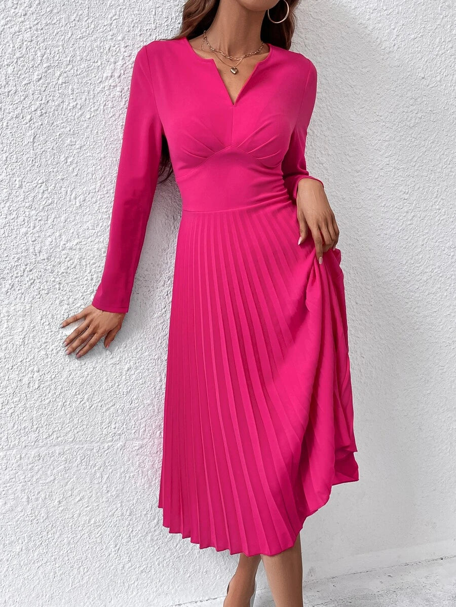 Barbie Notched Elegant Pleated Hem Dress