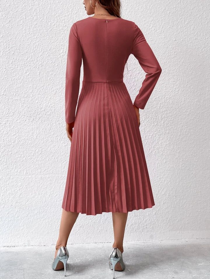 Barbie Notched Plain Pleated Hem Dress