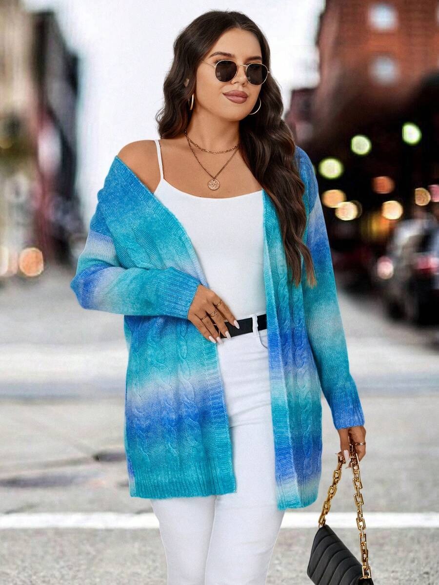 Ombre Cable Knit Duster Cardigan