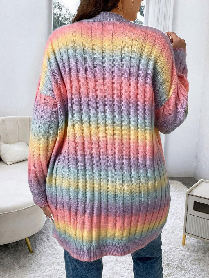 Ombre Pattern Cable Knit Duster Cardigan