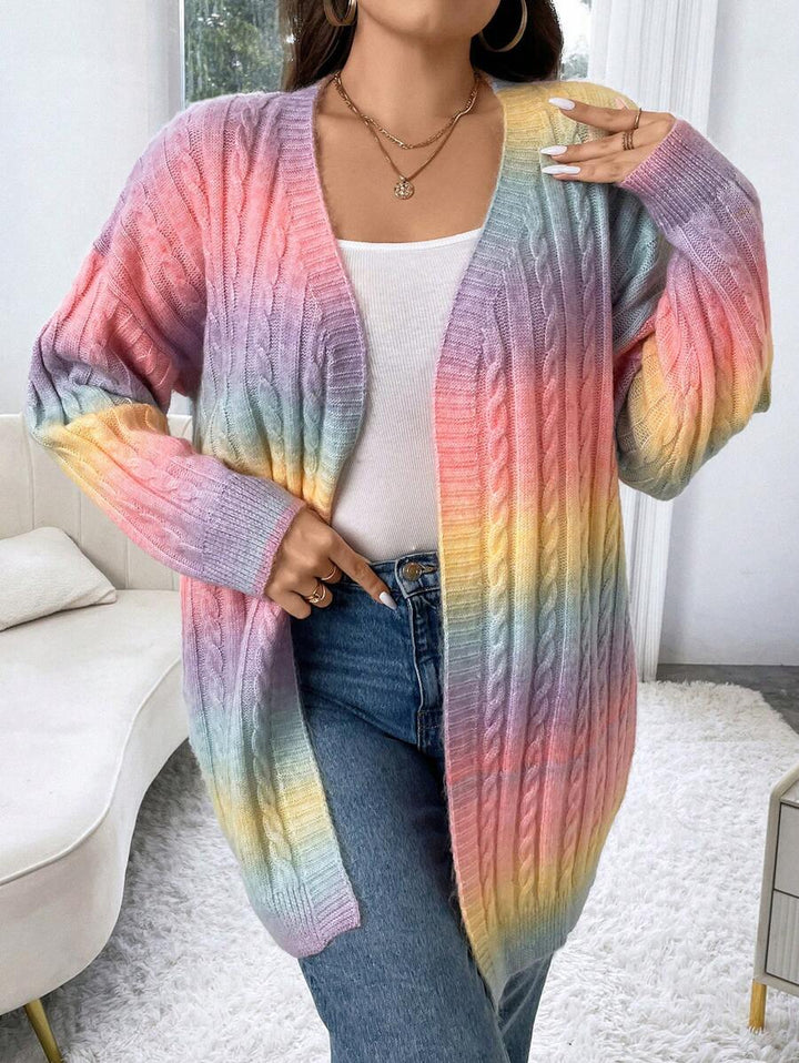 Ombre Pattern Cable Knit Duster Cardigan