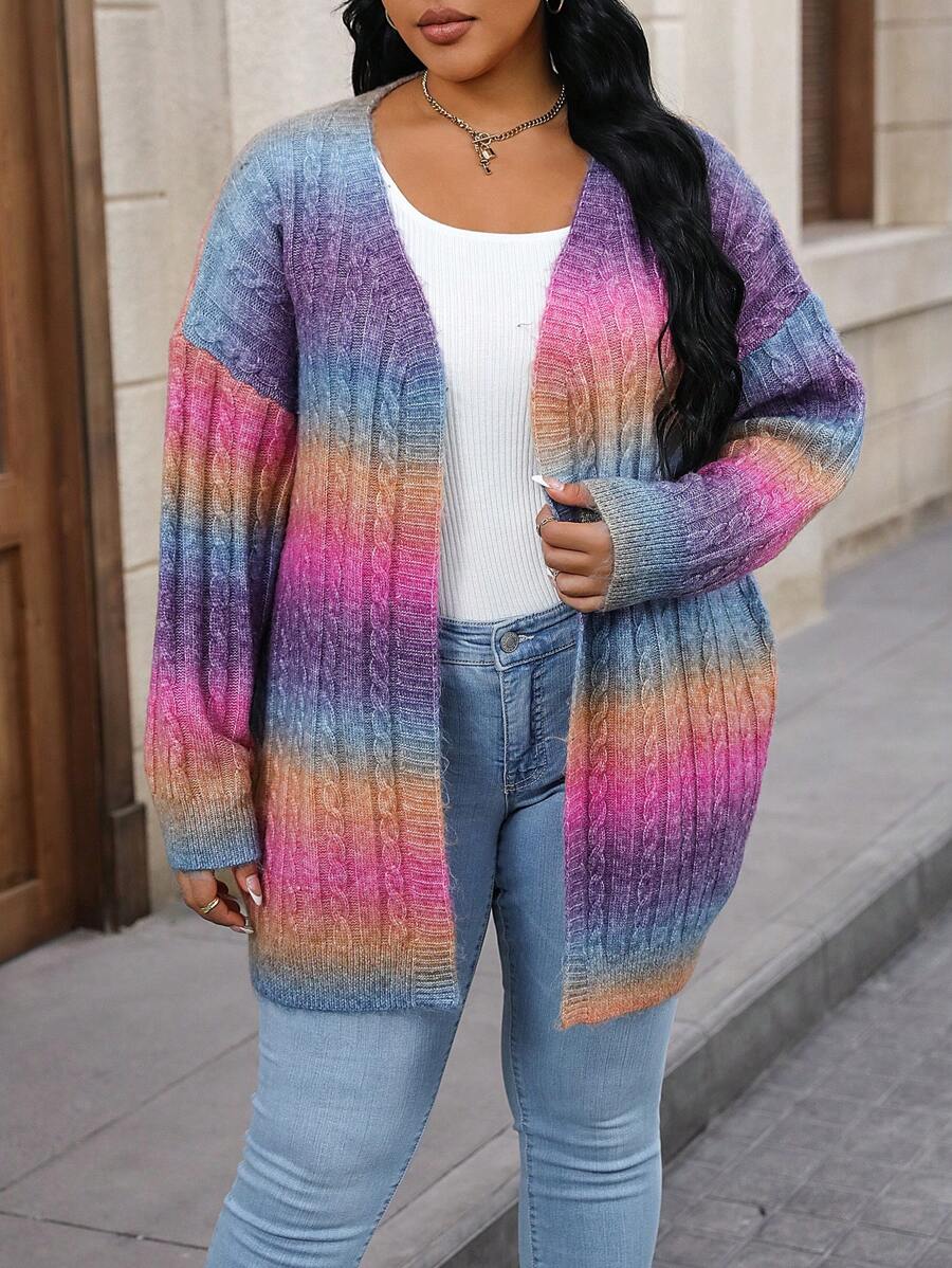 Ombre Pattern Cable Knit Duster Cardigan