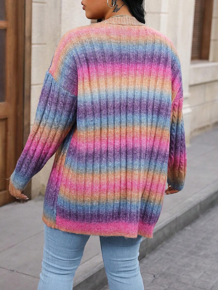 Ombre Pattern Cable Knit Duster Cardigan