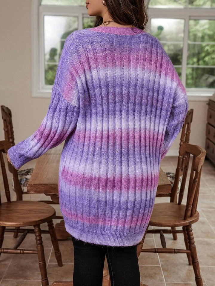 Ombre Pattern Cable Knit Duster Cardigan