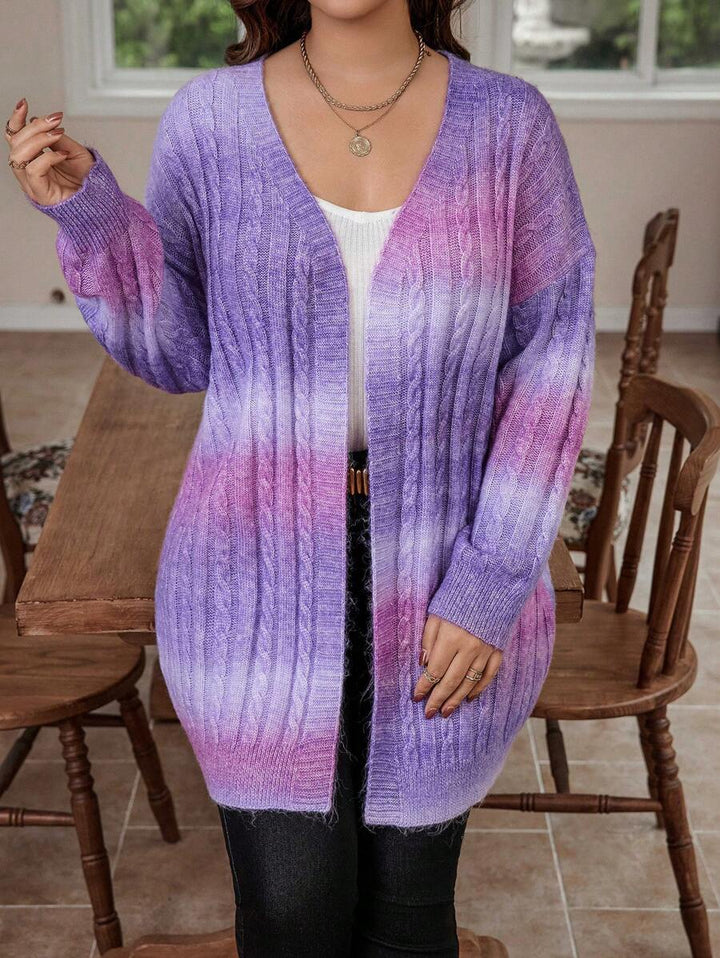 Ombre Pattern Cable Knit Duster Cardigan