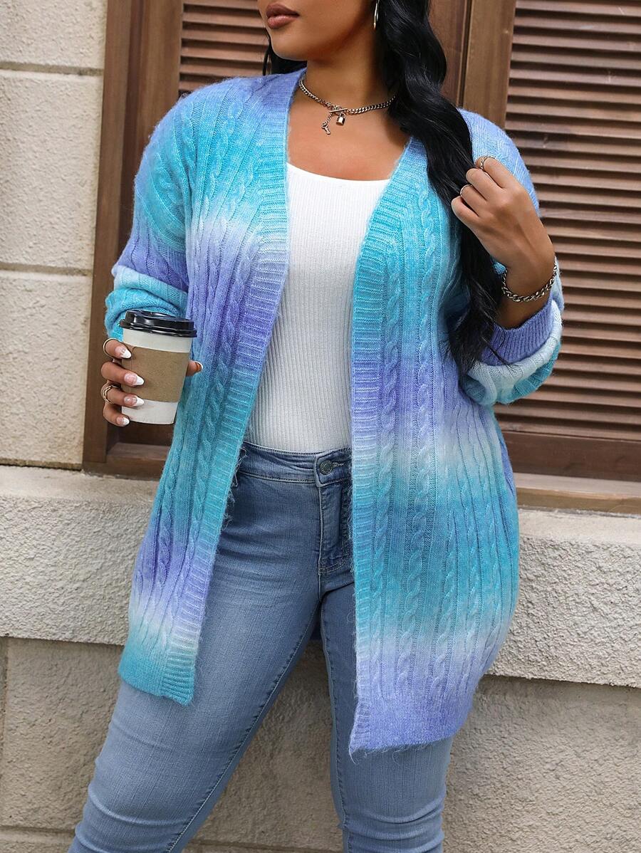 Ombre Pattern Cable Knit Duster Cardigan