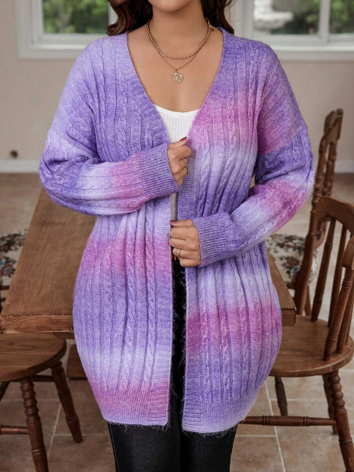 Ombre Pattern Cable Knit Duster Cardigan