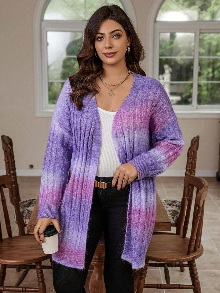 Ombre Pattern Cable Knit Duster Cardigan