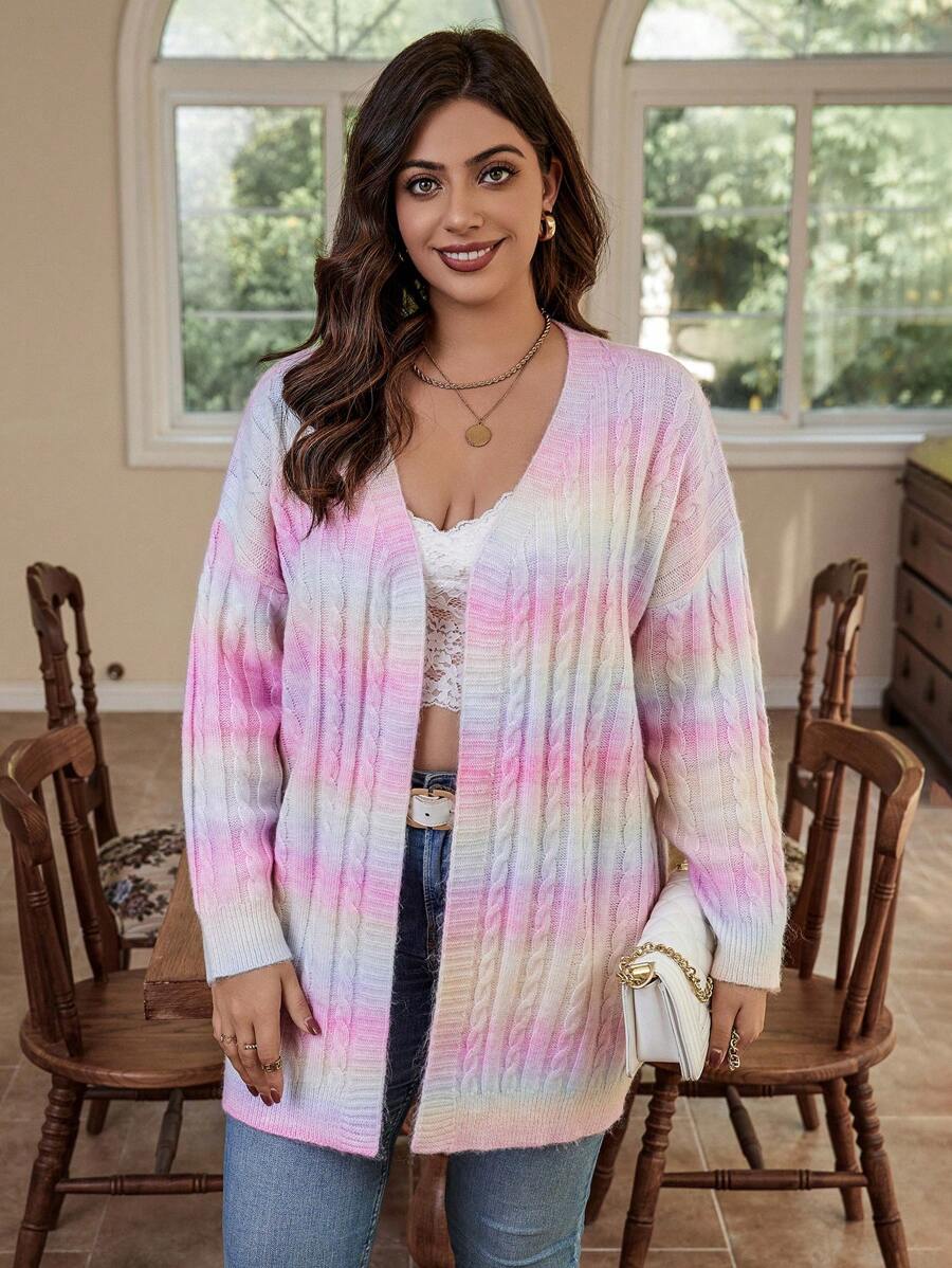 Ombre Pattern Cable Knit Duster Cardigan