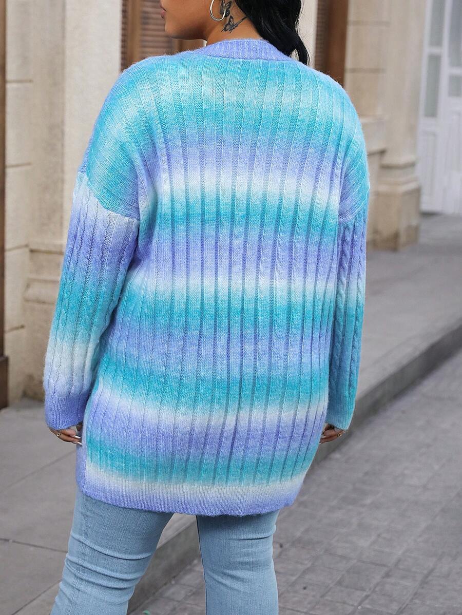 Ombre Pattern Cable Knit Duster Cardigan