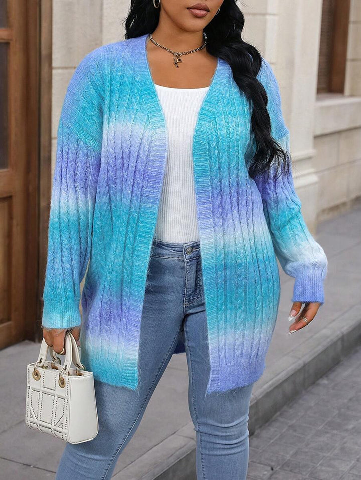 Ombre Pattern Cable Knit Duster Cardigan