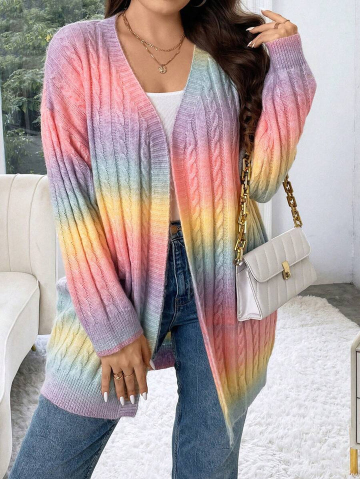 Ombre Pattern Cable Knit Duster Cardigan