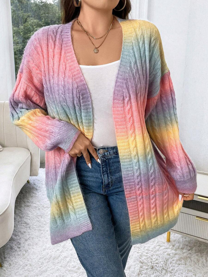 Ombre Pattern Cable Knit Duster Cardigan