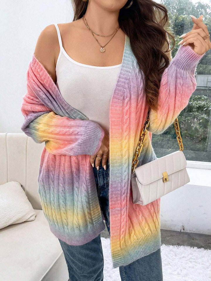 Ombre Pattern Cable Knit Duster Cardigan